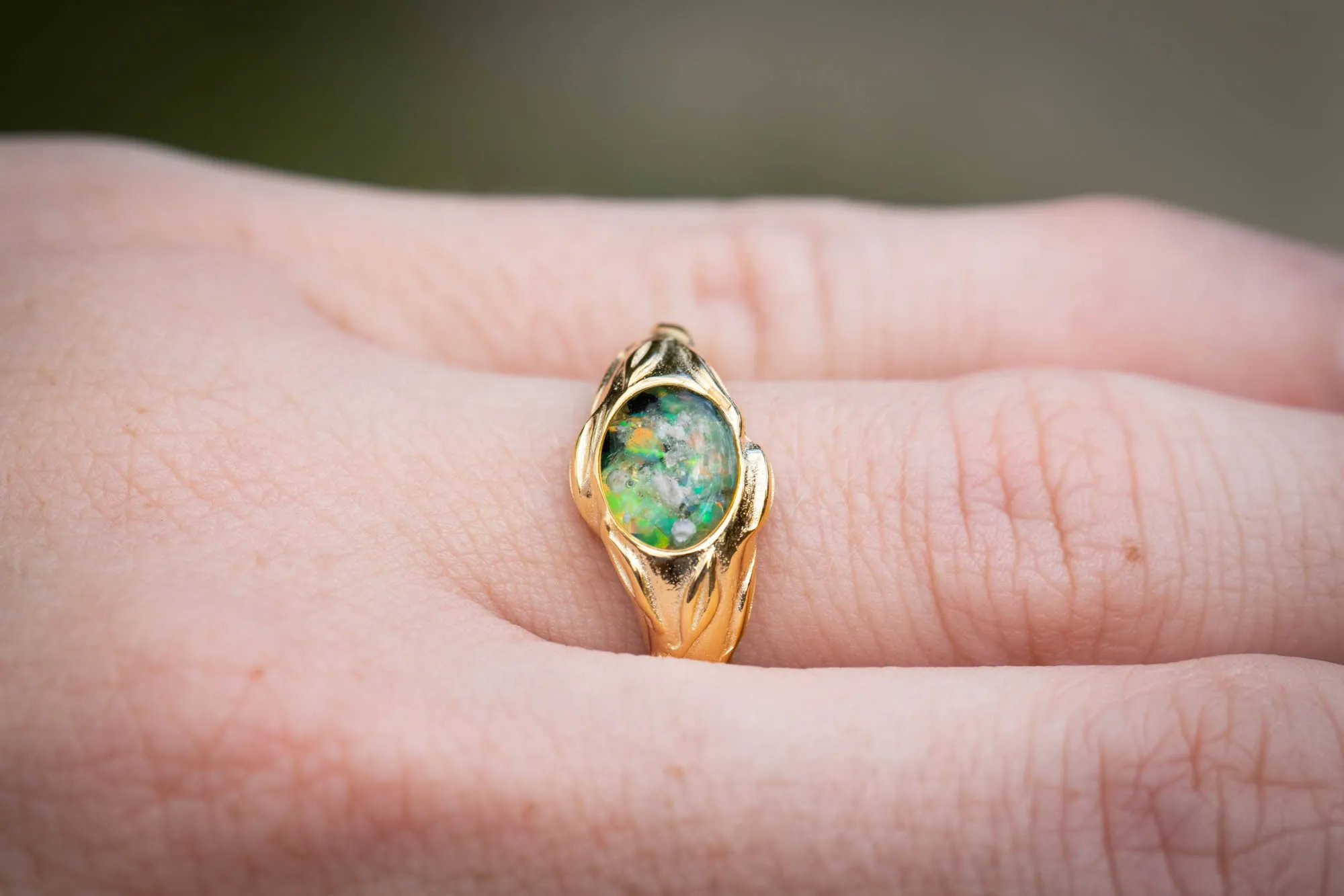 Leaf Cremation Ring with Opal