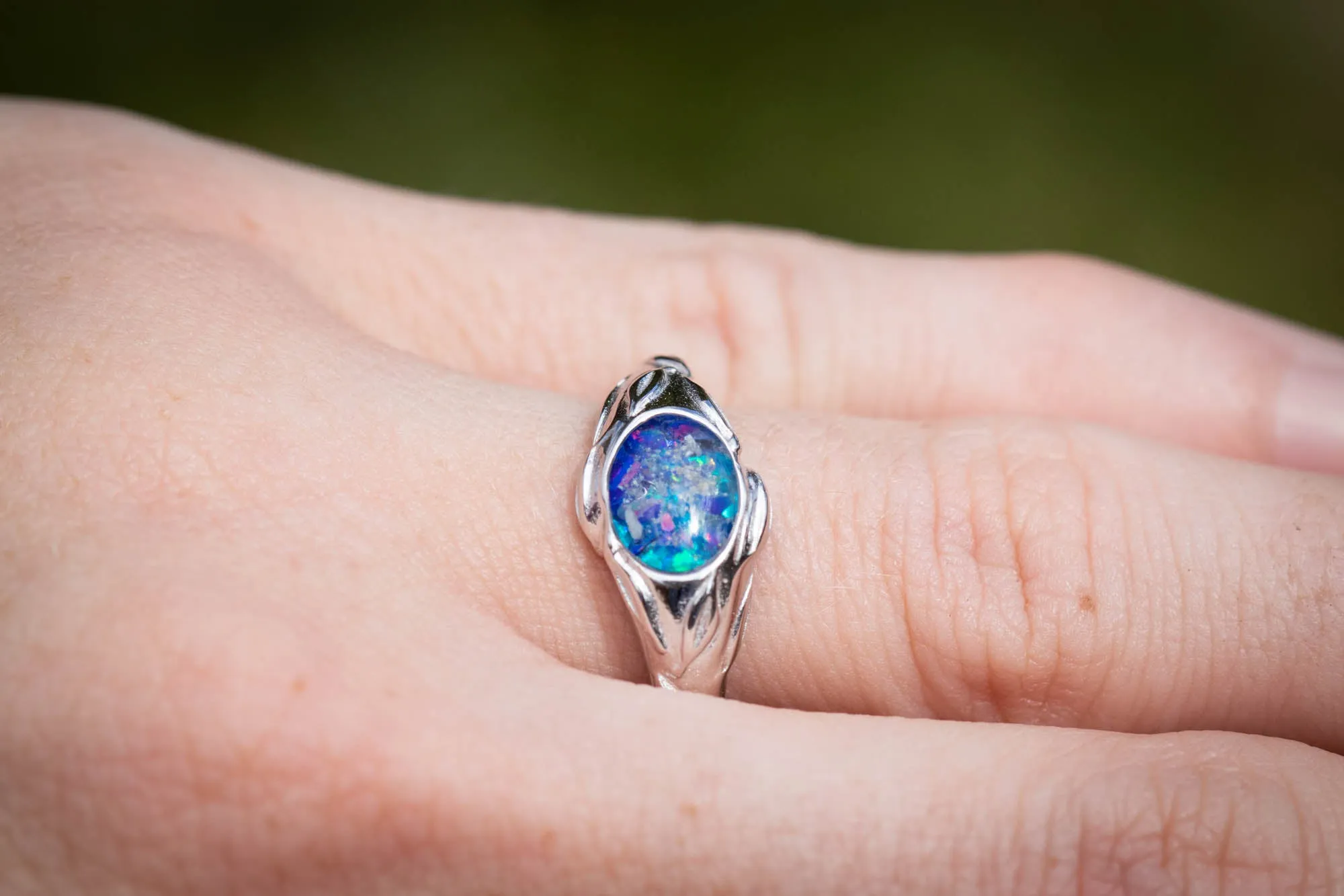 Leaf Cremation Ring with Opal