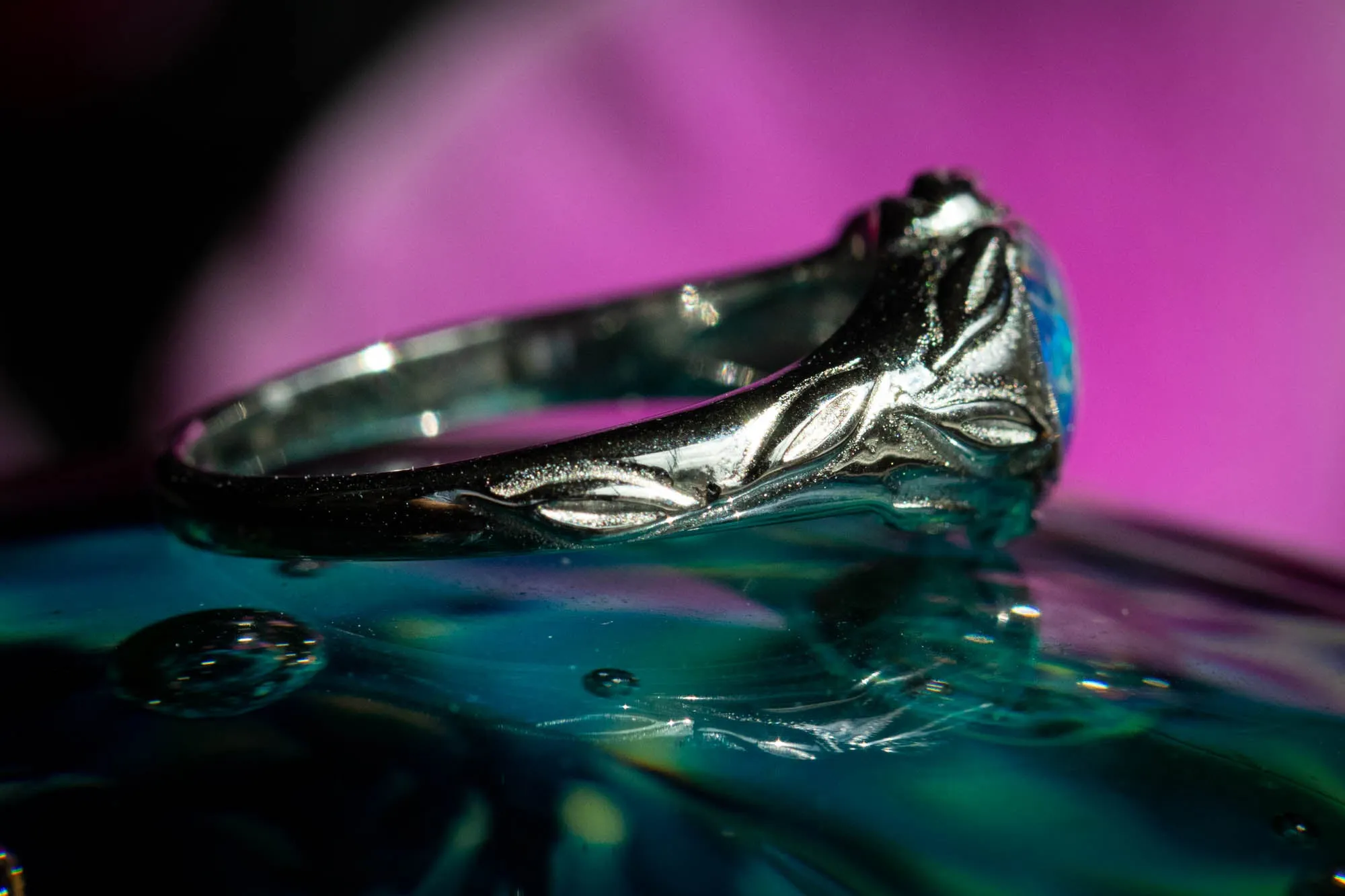 Leaf Cremation Ring with Opal