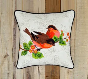 Love Birds pillow, embroidered, cotton throw pillow, 12X12 inches