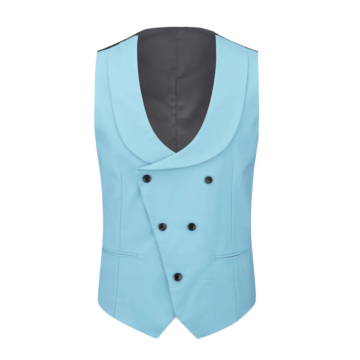 Men's 3-Piece Fashion One Button Color-Blocking Suit Light Blue