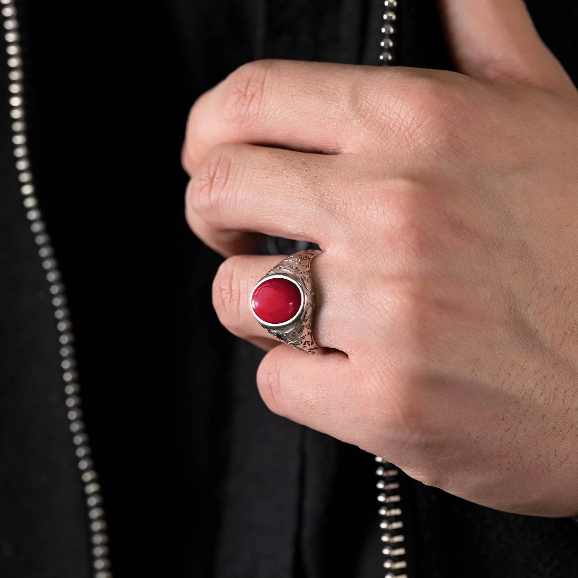 Men's Vintage Signet Ring Natural Stone in Solid Sterling Silver