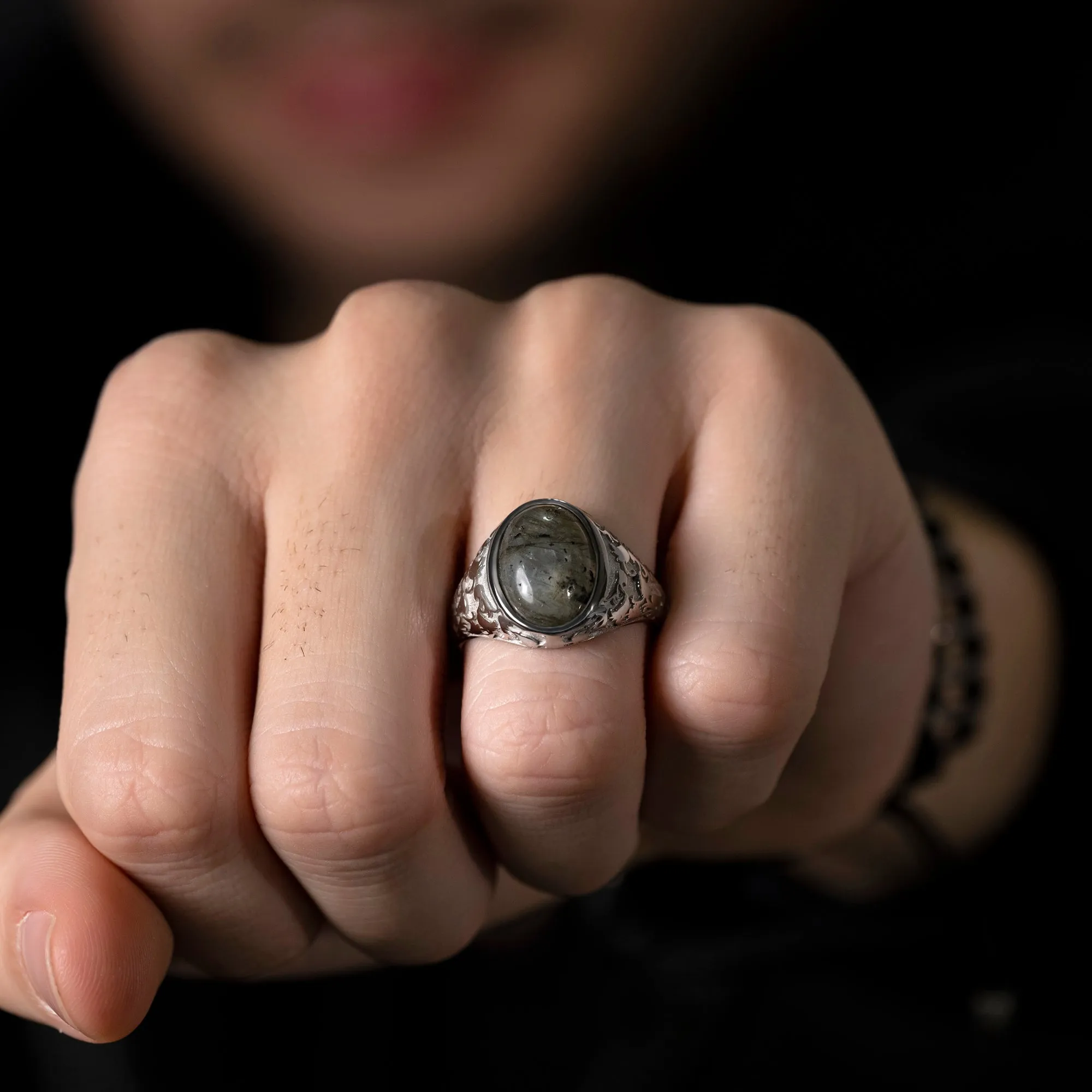 Men's Vintage Signet Ring Natural Stone in Solid Sterling Silver