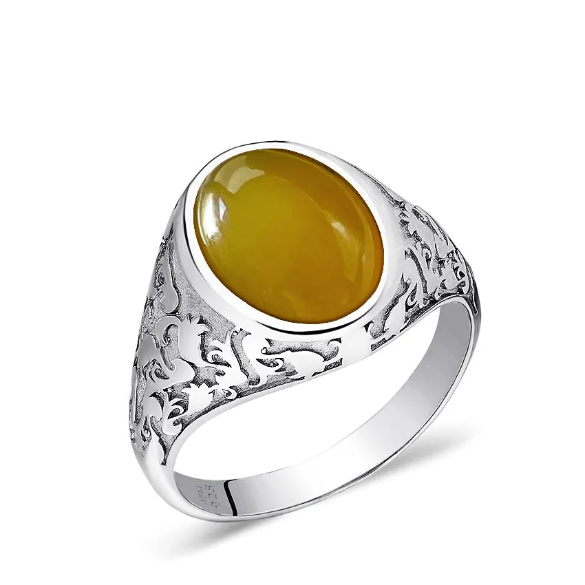 Men's Vintage Signet Ring Natural Stone in Solid Sterling Silver