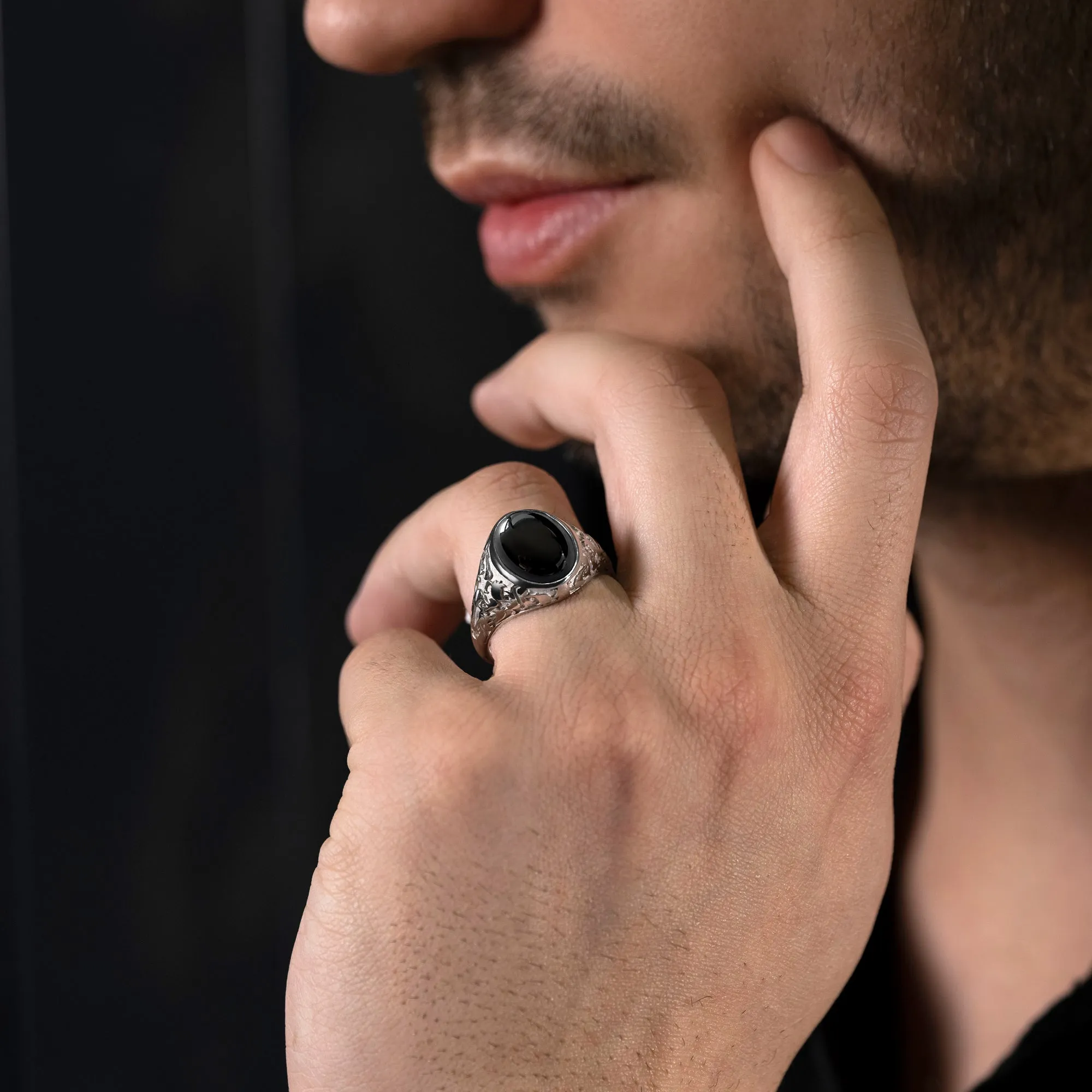 Men's Vintage Signet Ring Natural Stone in Solid Sterling Silver