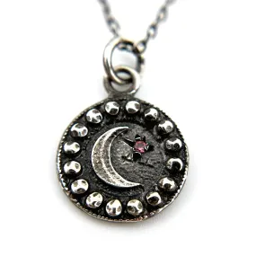 Petite MOON Necklace - Silver with Pink Sapphire