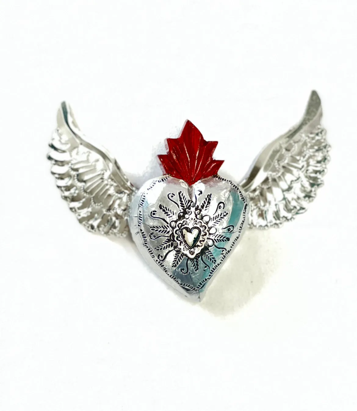 Pewter Lined Sacred Heart w/ Wings