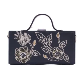 Phool black crossbody hand embroidered clutch bag for women