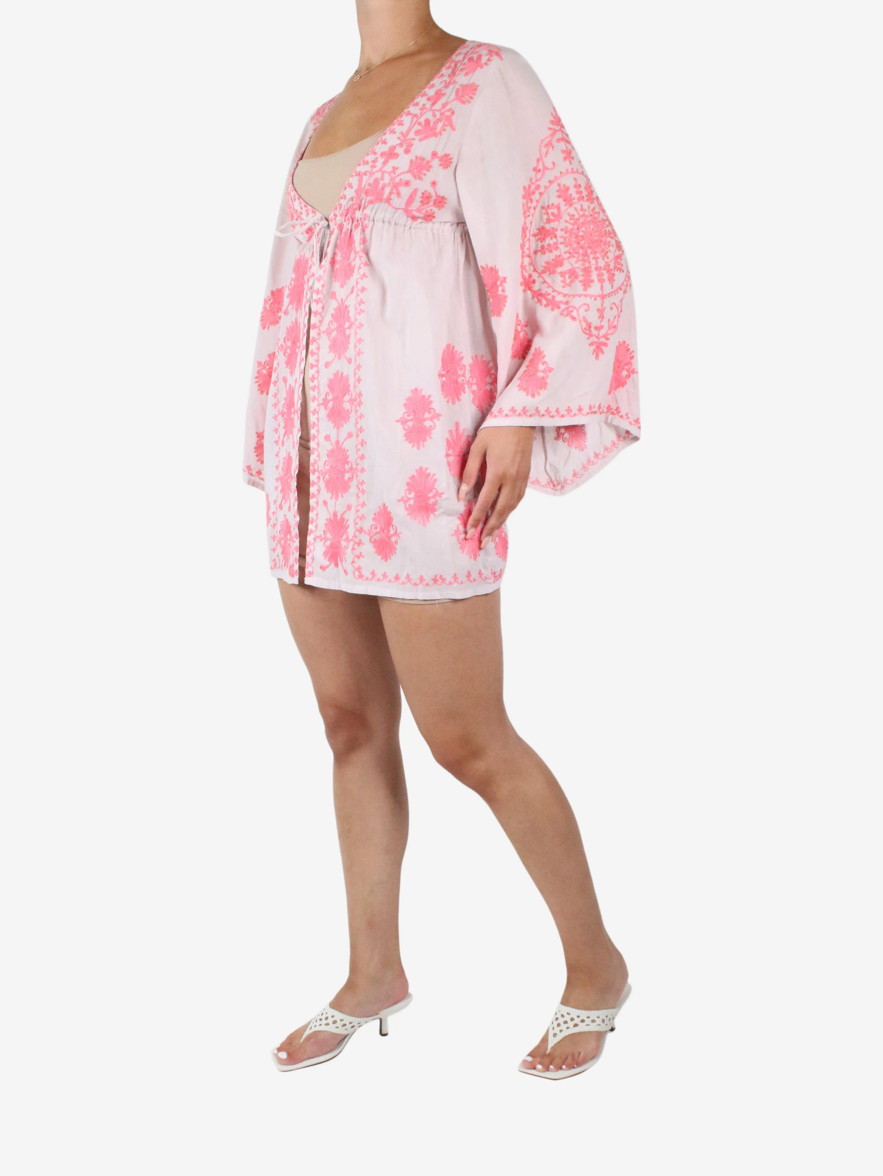 Pink embroidered self-tie kaftan - size UK 8