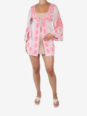 Pink embroidered self-tie kaftan - size UK 8