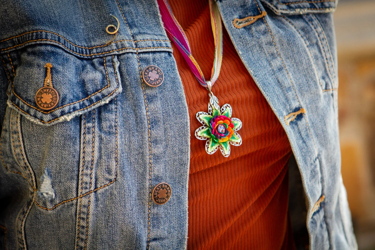 Rainbow Rose Memorial Pendant with Opals and Cremains