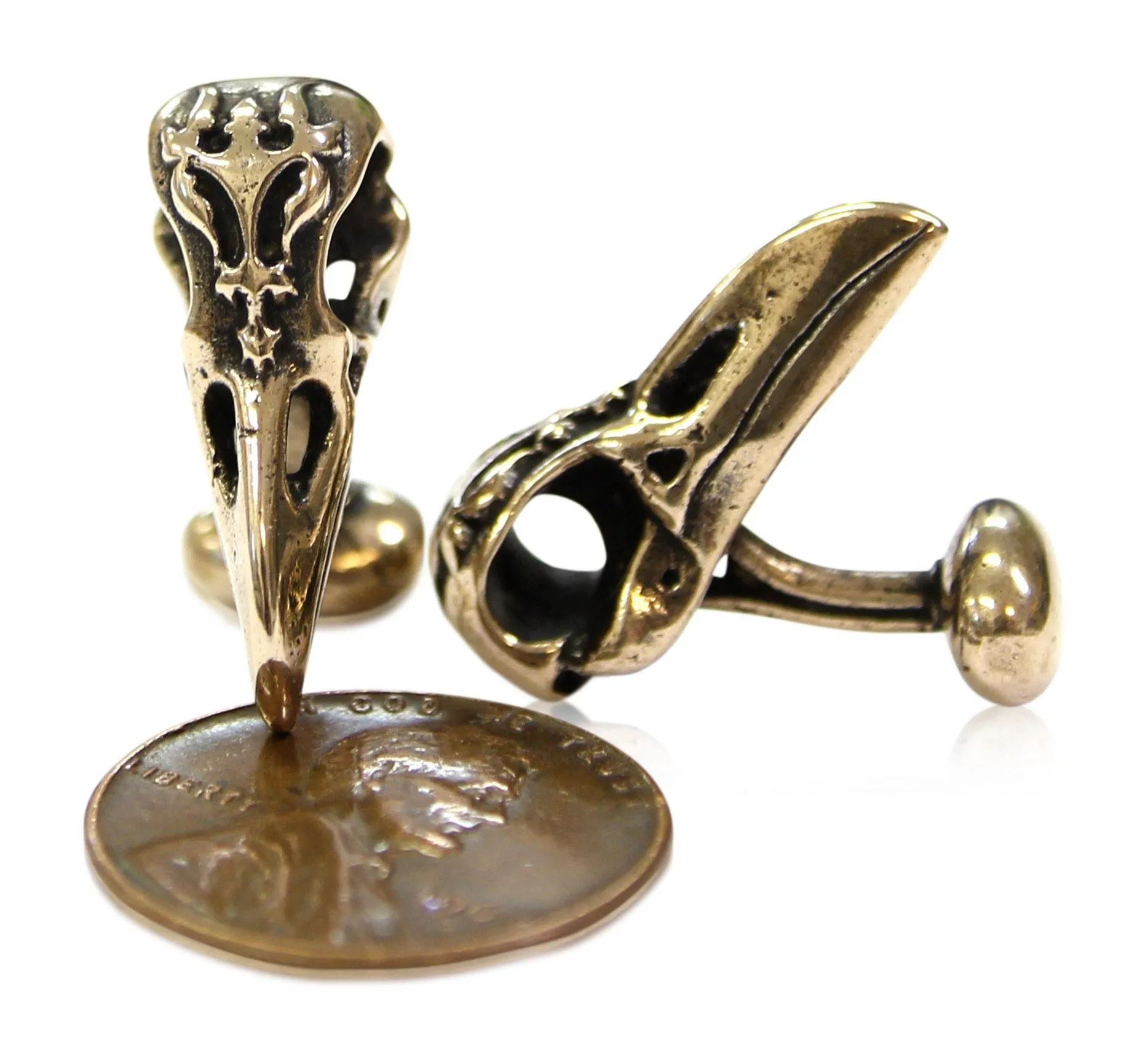 Raven Skull Cufflinks Ornate Bronze Raven Skull Cuff Links