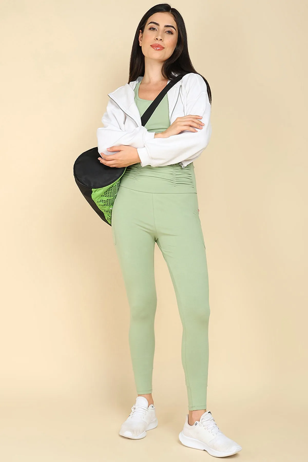 Ruched Cotton Pistachio Green Maternity Legging (Pregnancy & Postpartum)