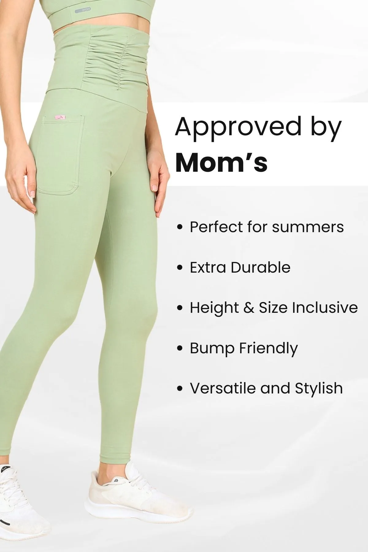 Ruched Cotton Pistachio Green Maternity Legging (Pregnancy & Postpartum)