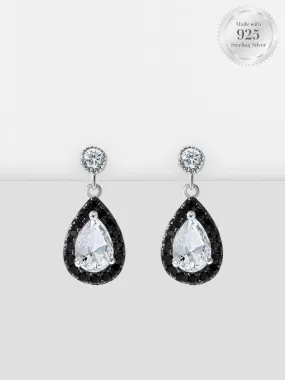 Sparkling Pear Black & White Halo Drop Earrings