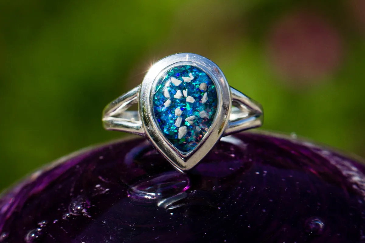 Sparkly Silver Pear Cremation Ring