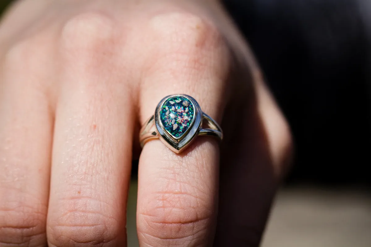 Sparkly Silver Pear Cremation Ring