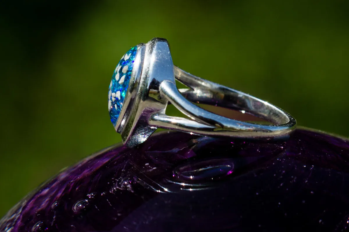 Sparkly Silver Pear Cremation Ring