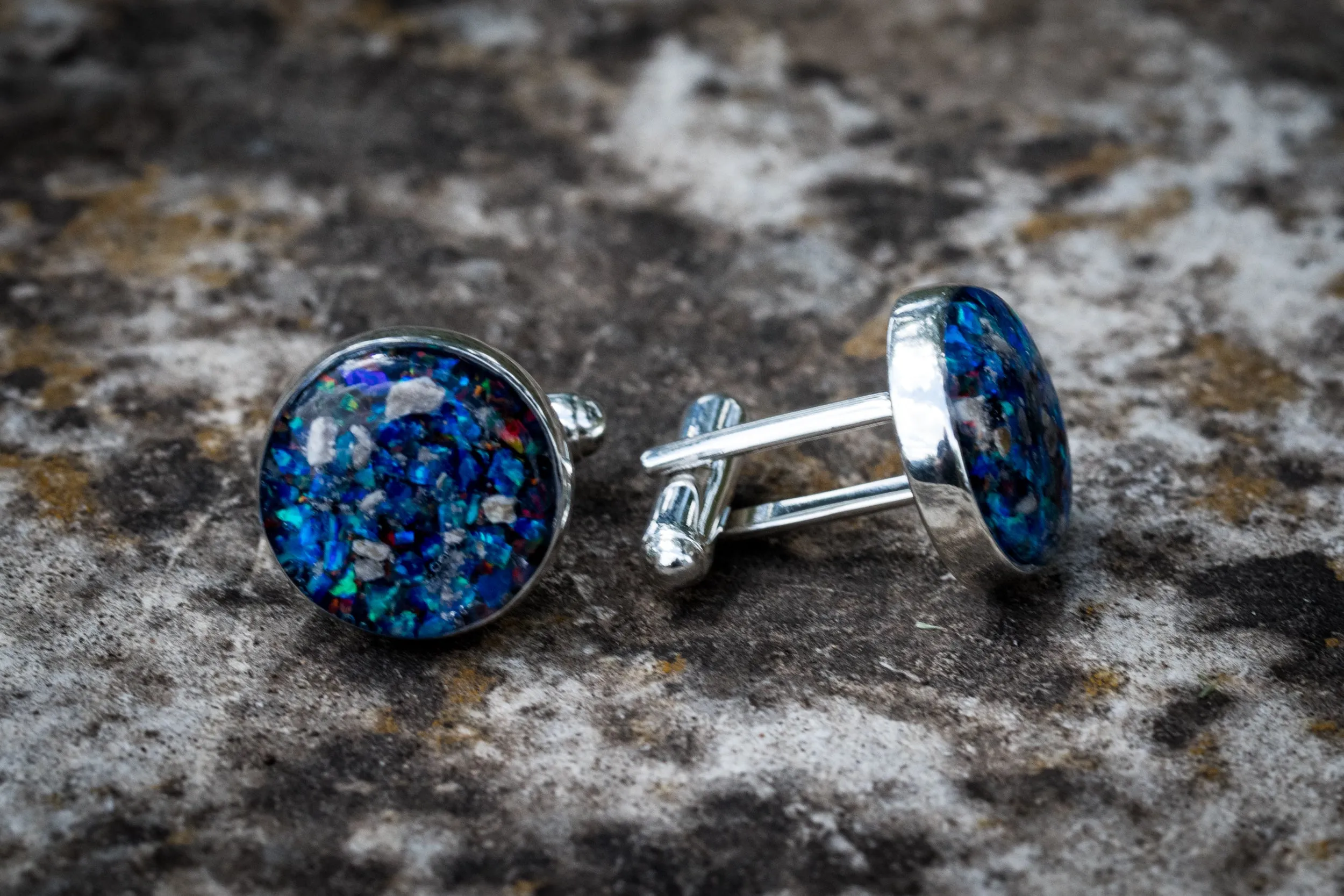 Sterling Silver Opal Cuff Link