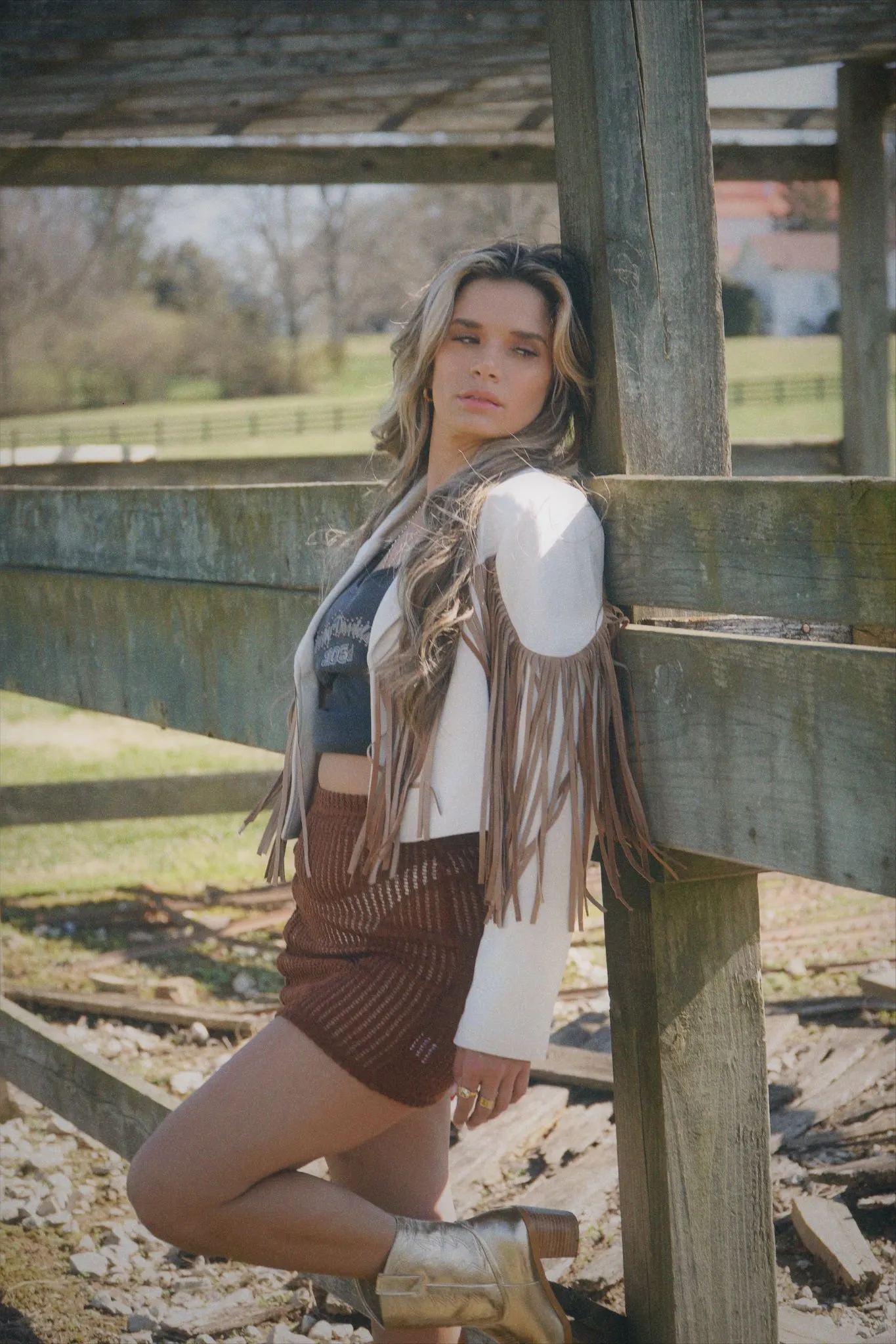 Sweet Alabama Suede Fringe Jacket - Cream/Brown