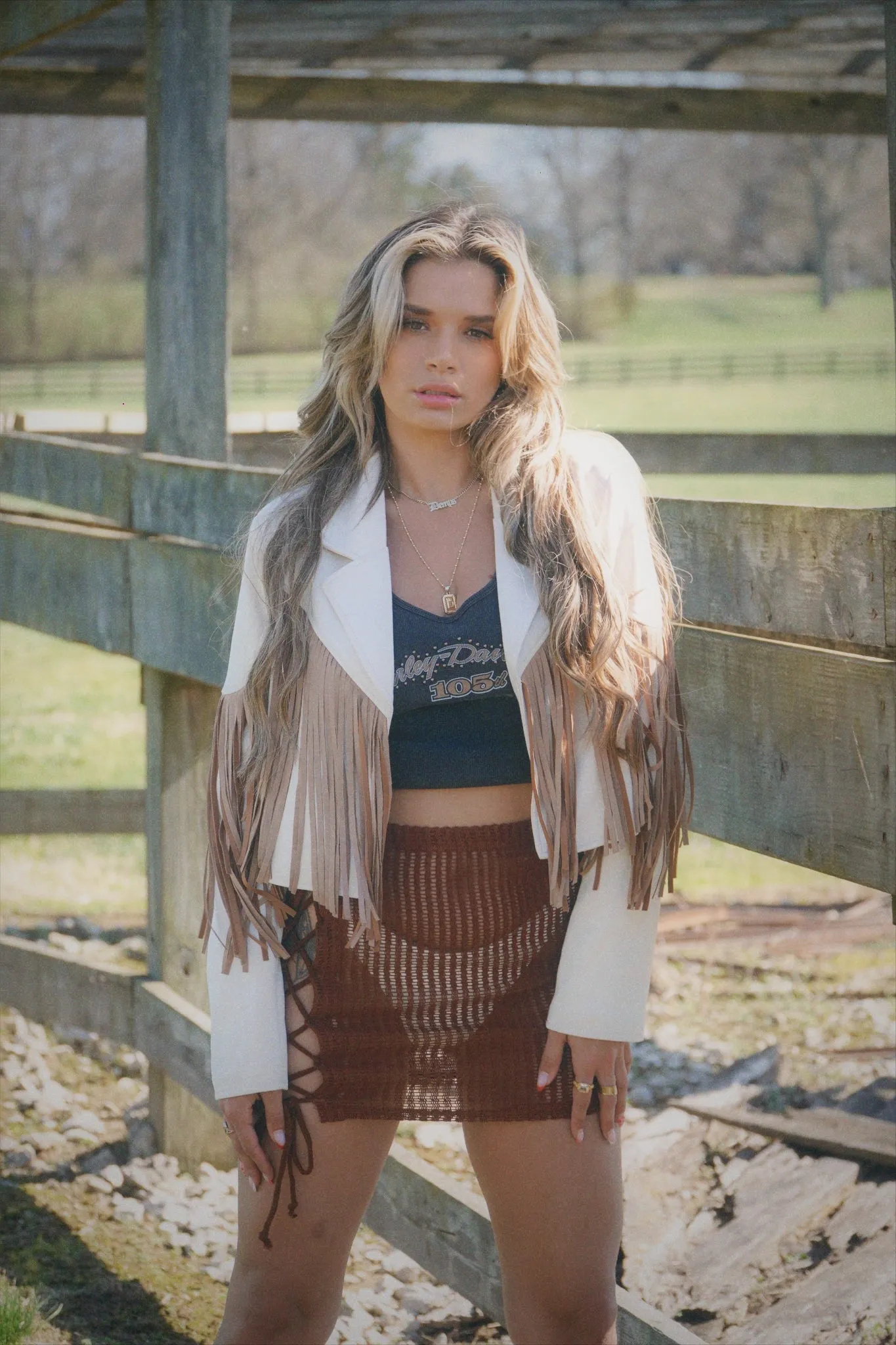 Sweet Alabama Suede Fringe Jacket - Cream/Brown