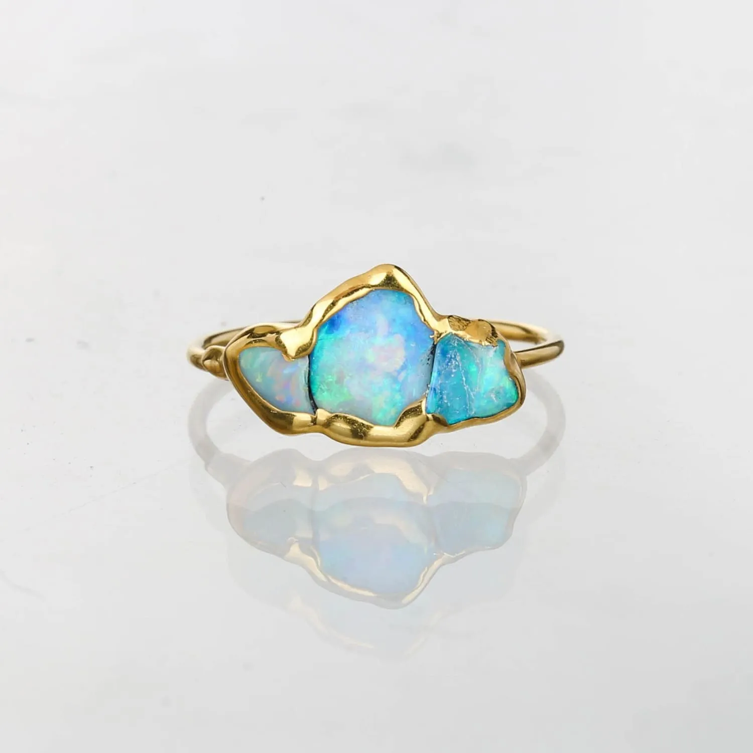 Triple Raw Opal Ring for Women, Gold Ring, Opal Ring, Unique Gift for Her, Gemstone Ring, Opal Engagement Ring, October Birthstone • 24k Dip