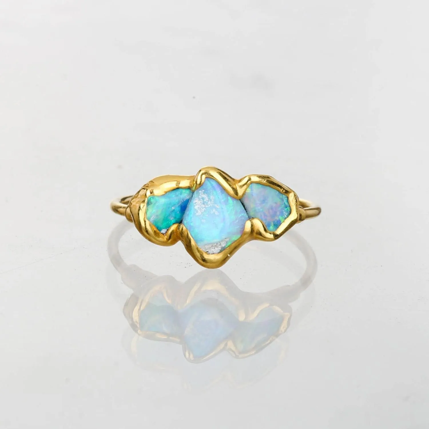 Triple Raw Opal Ring for Women, Gold Ring, Opal Ring, Unique Gift for Her, Gemstone Ring, Opal Engagement Ring, October Birthstone • 24k Dip