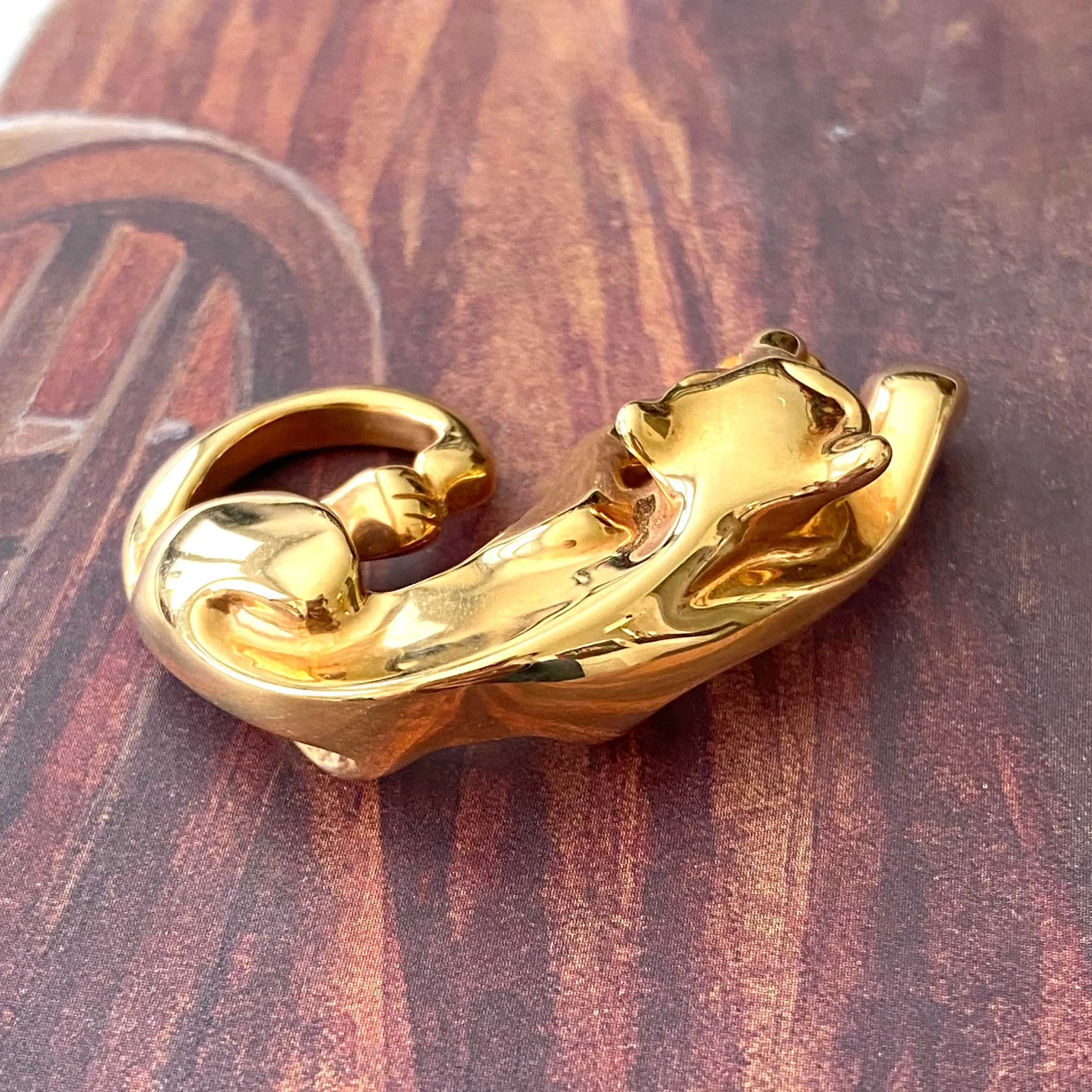 Vintage 14K Yellow Gold Panther Slide Pendant