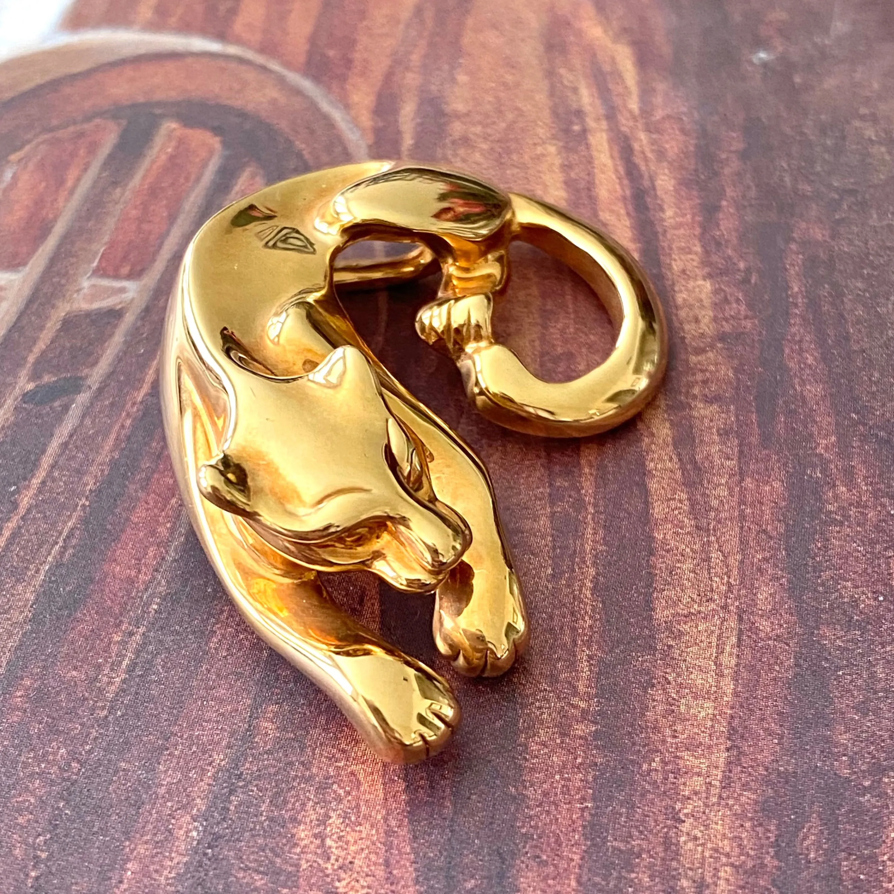 Vintage 14K Yellow Gold Panther Slide Pendant