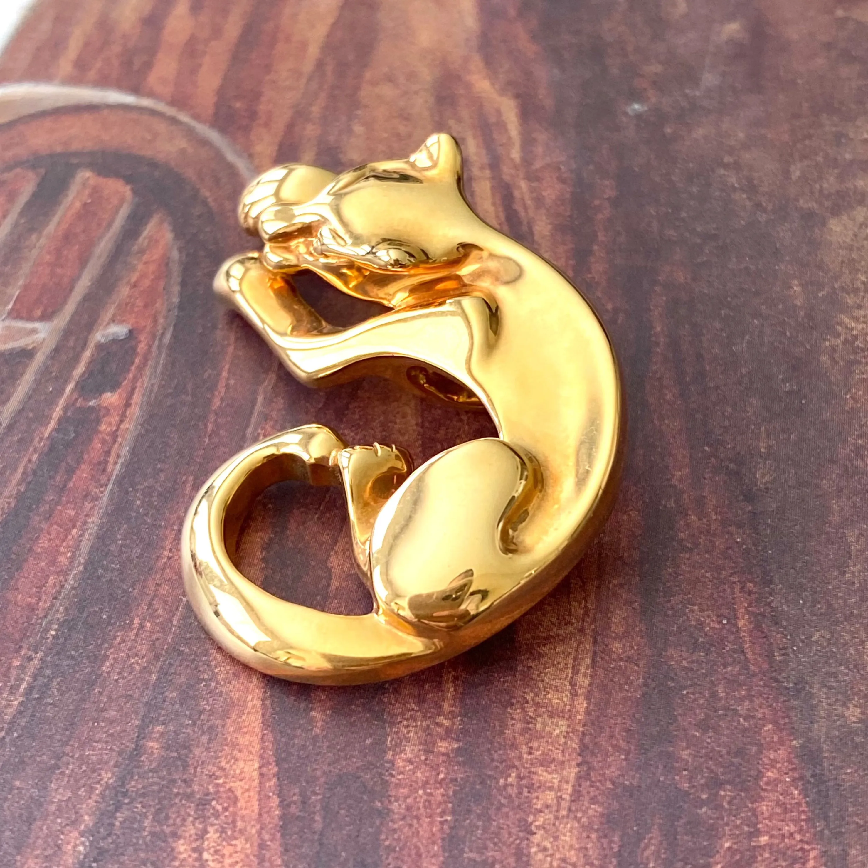 Vintage 14K Yellow Gold Panther Slide Pendant