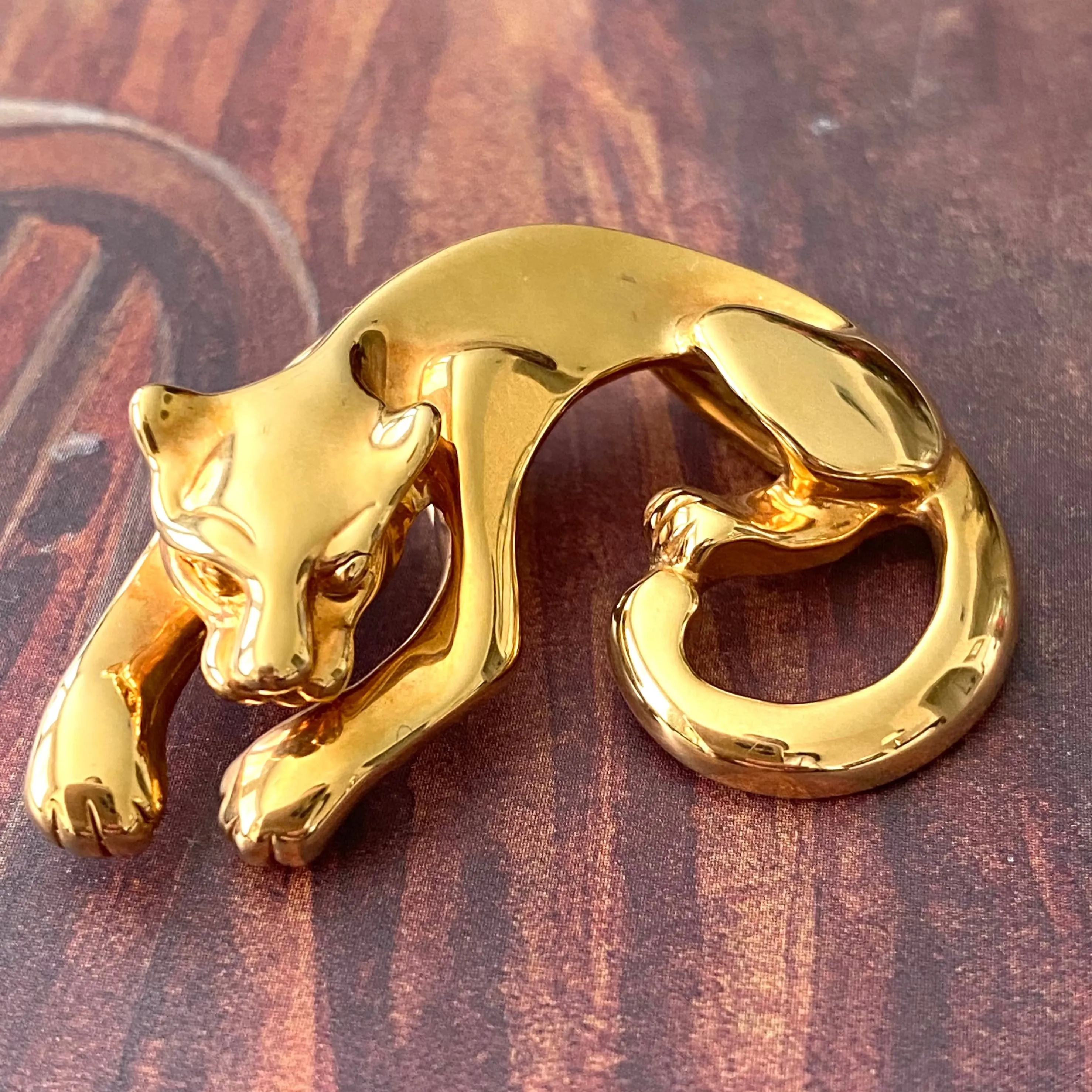 Vintage 14K Yellow Gold Panther Slide Pendant