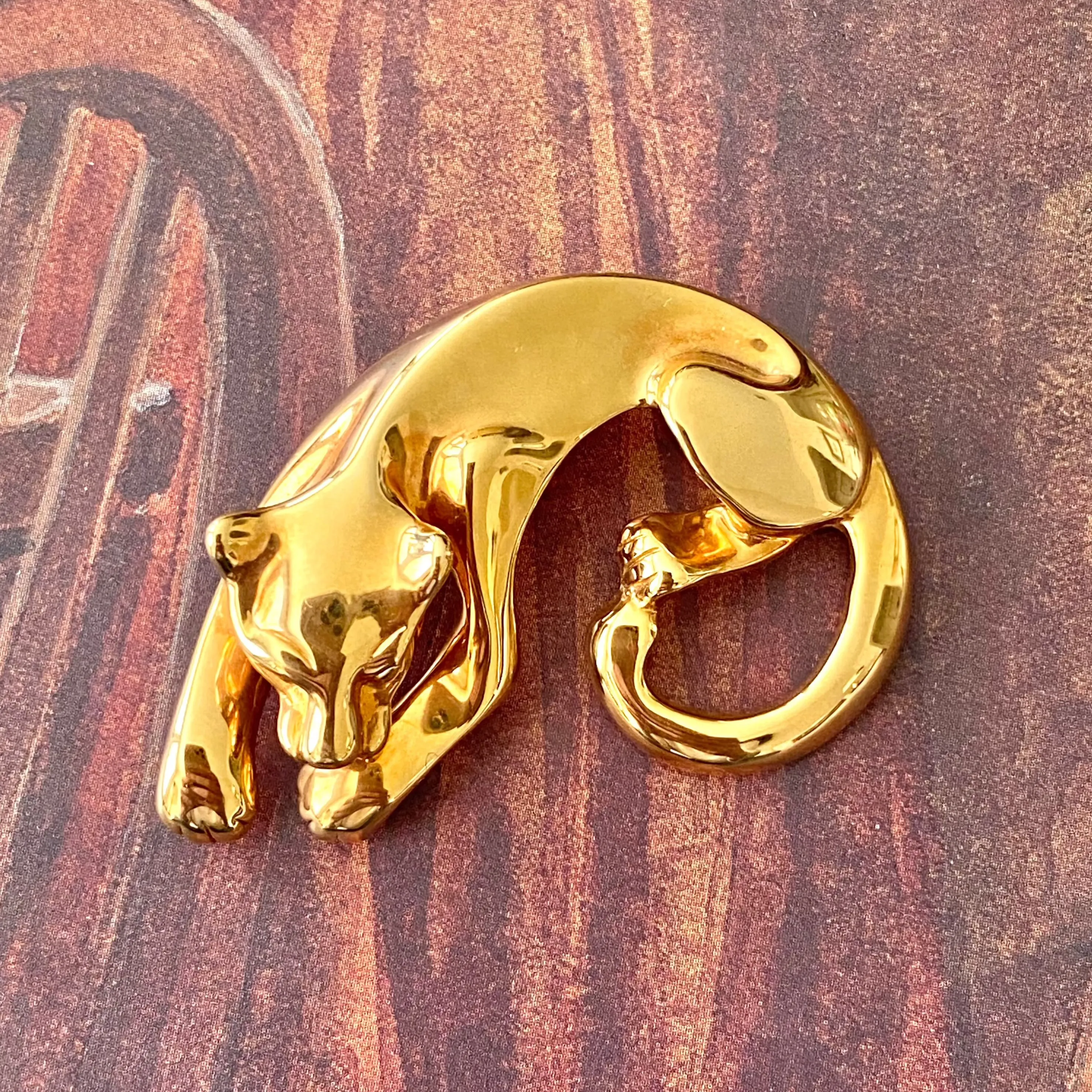 Vintage 14K Yellow Gold Panther Slide Pendant