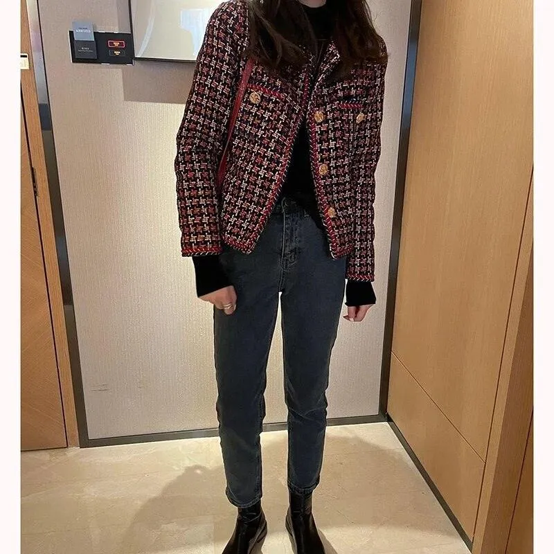 Weave Plaid Tweed Jacket Women