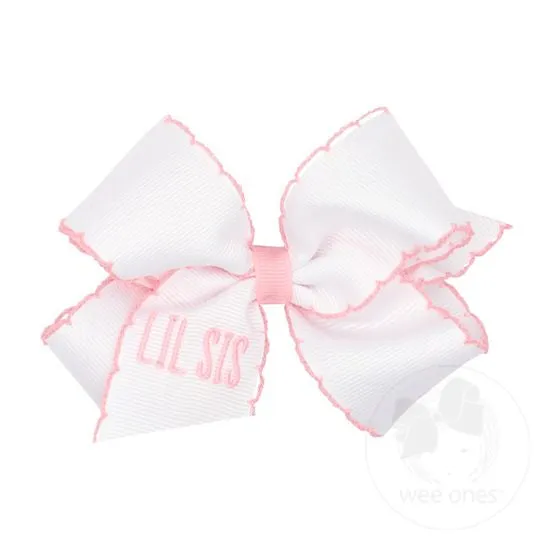 Wee Ones Bows - Medium - Pink Embroidered Lil Sis