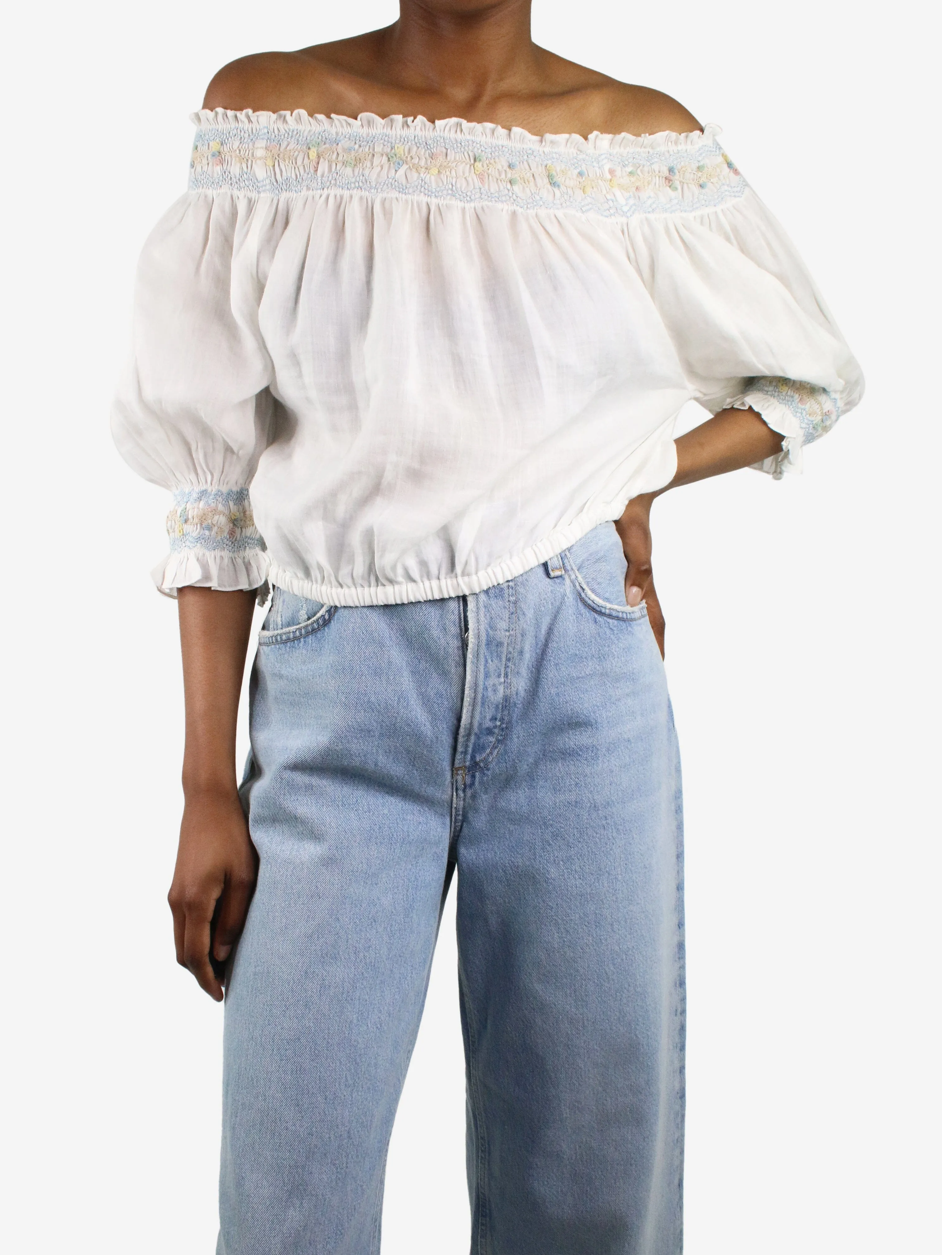 White embroidered detail off-the-shoulder top - size XS