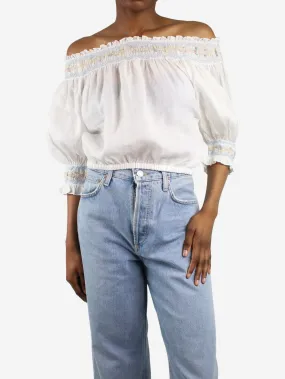 White embroidered detail off-the-shoulder top - size XS