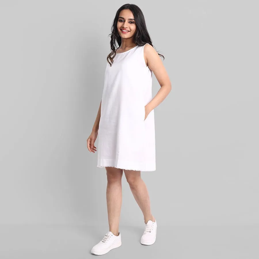 White Mul Cotton Short Dress