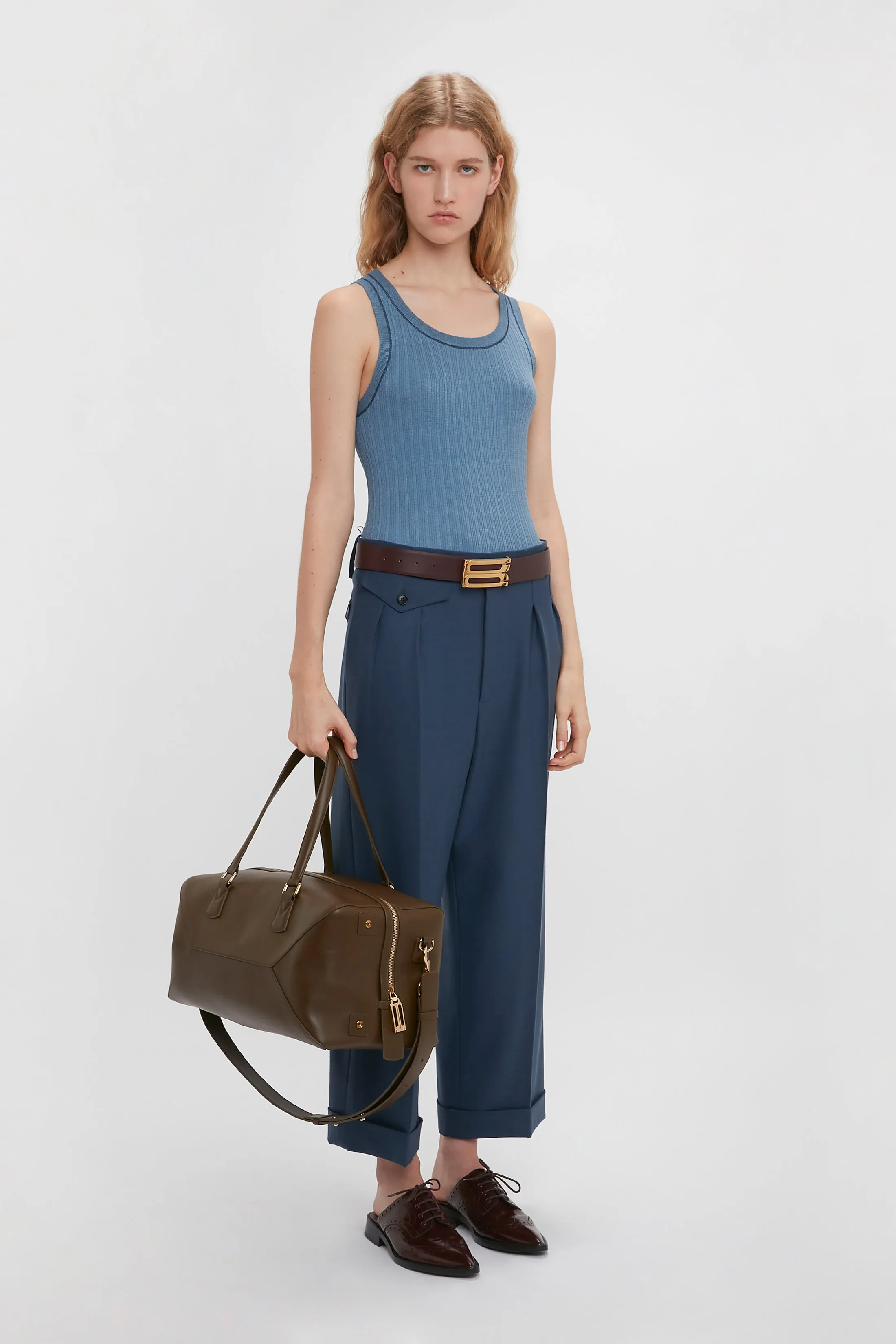 Wide Leg Cropped Trouser In Heritage Blue