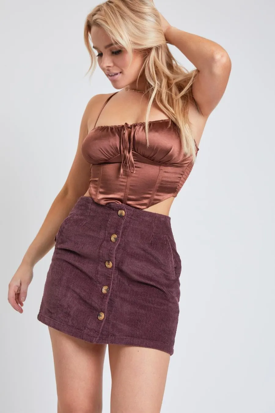 Women's Corduroy Button Front Skirt-Sale